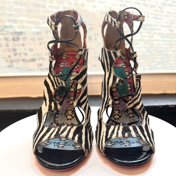 🌺 JIMMY CHOO ROB PRUITT🌺 Diffuse Glitter Zebra Print sandals size 37.5 - Picture 10 of 15